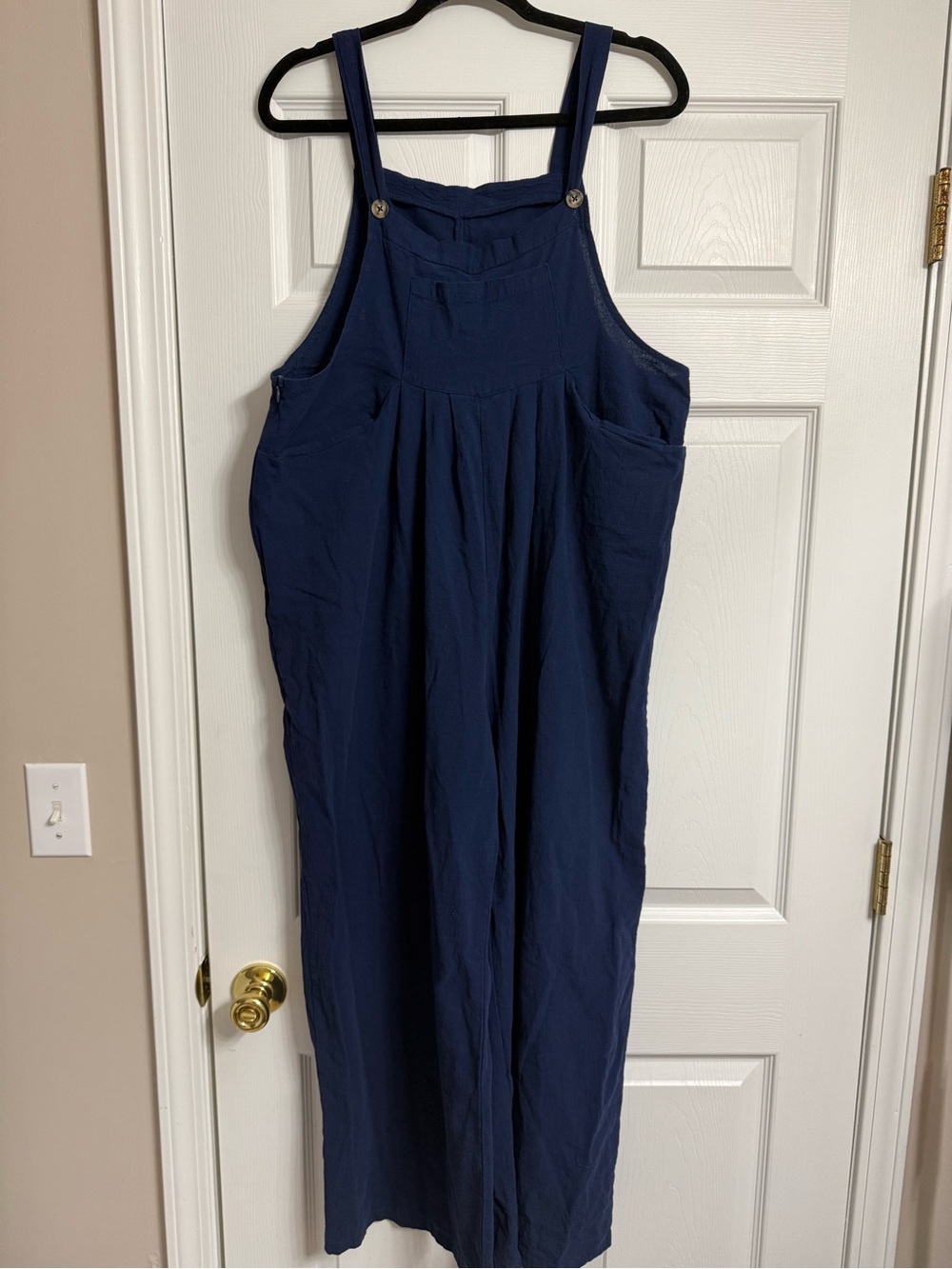 Sleeveless Navy Wide-Leg Overalls with Pockets